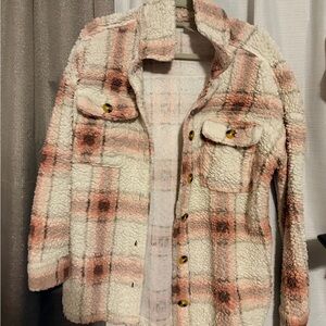 No Boundaries Pink and Cream Teddy Jacket